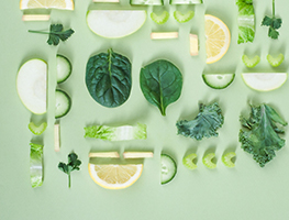 Healthy green fruits and vegetables