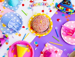 Brightly coloured items for kids party activities